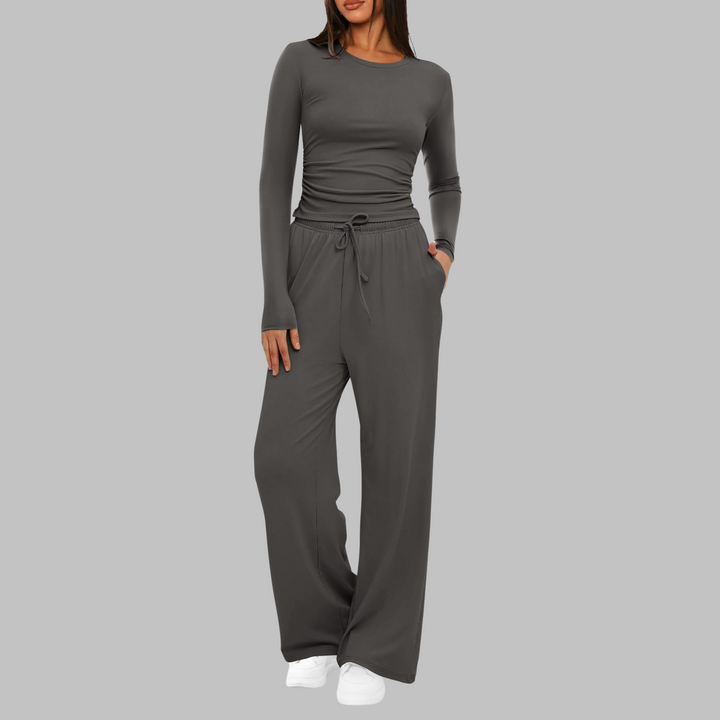BELLE™ - Casual Long Sleeve Top and Wide Leg Pants Set