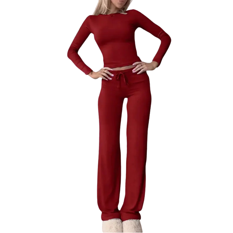CECILY™ – Slim Fit Long Sleeve Crop Tee &amp; Pants Matching Set