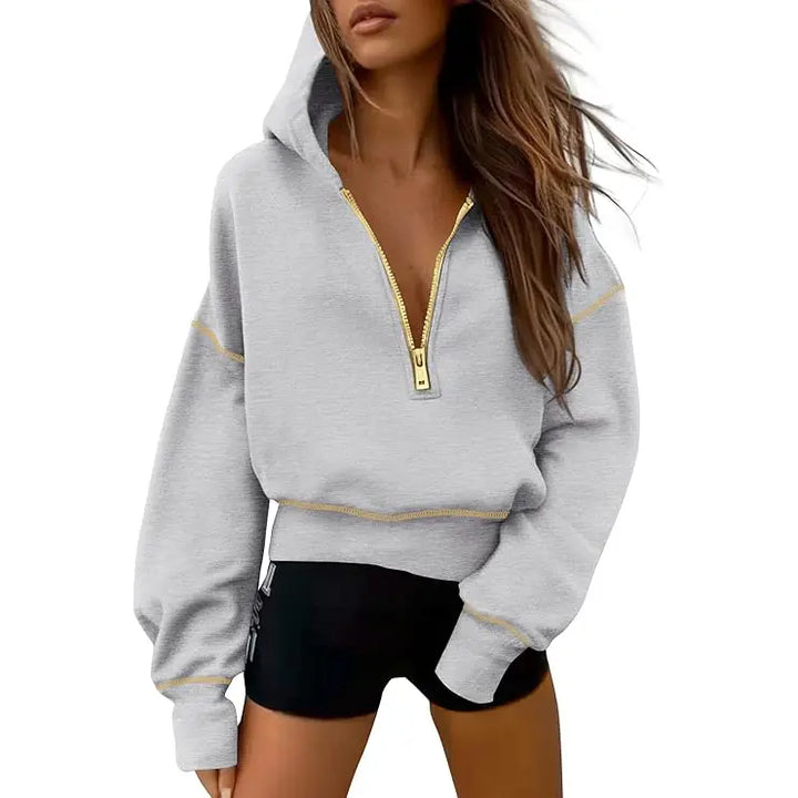 GRETEL™ - Stylish Hooded Sweatshirt with Zipper &amp; Stitching Detail for Cropped Pullover