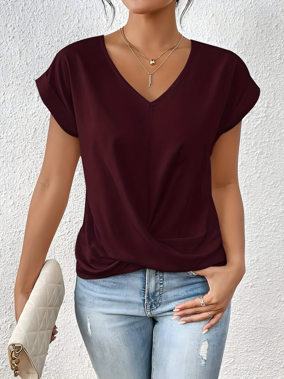 MEIKA™ – Classic Twist Detail V-Neck Top - Maison Léa &amp; Lou