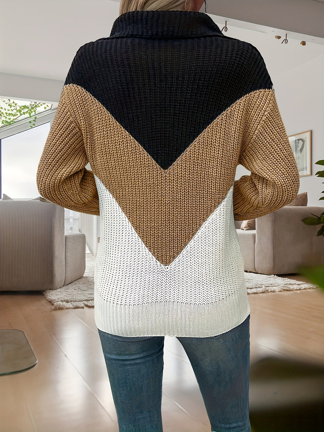 Aveline™ | Warm Color-Block Zip Knit Sweater - Maison Léa &amp; Lou