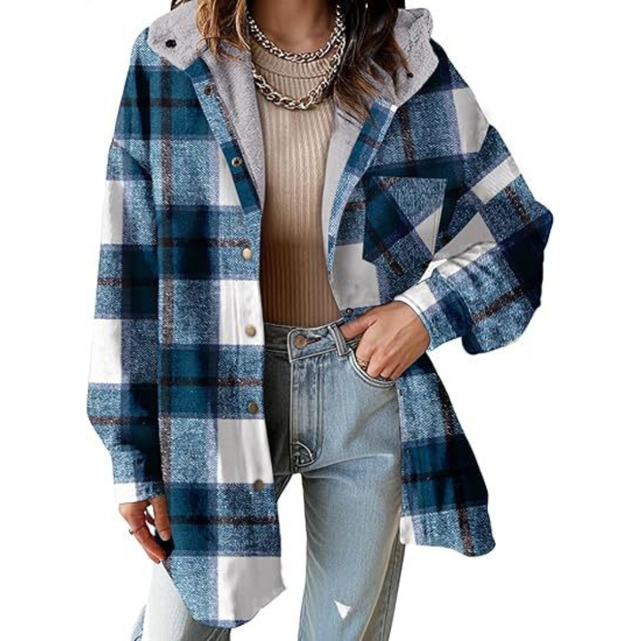 TALLULAH™ - Relaxed Fit Hooded Plaid Jacket - Maison Léa &amp; Lou