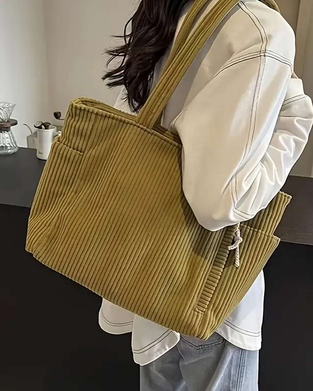 SOCIANI™ – Trending Ribbed Tote Bag with Drawstring Detail - Maison Léa &amp; Lou