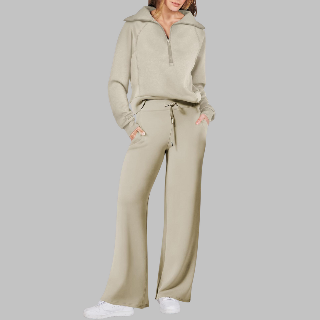 UDAY™ - Comfy Half Zip Sweatshirt and Wide Leg Pants Set - Maison Léa &amp; Lou
