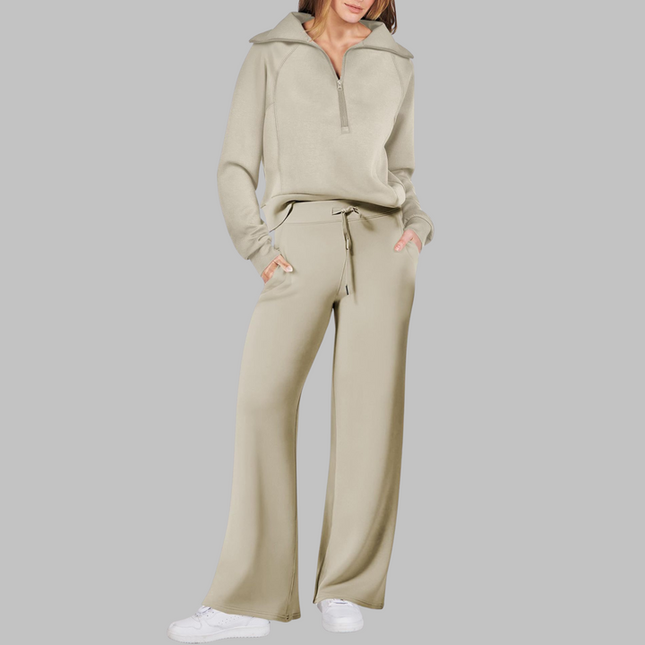 UDAY™ - Comfy Half Zip Sweatshirt and Wide Leg Pants Set - Maison Léa &amp; Lou
