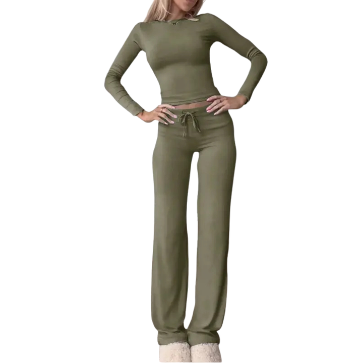 CECILY™ – Slim Fit Long Sleeve Crop Tee &amp; Pants Matching Set
