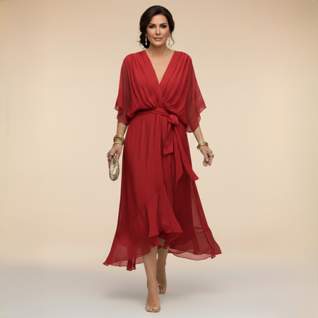Bella - Flowing V-Neck Silhouette Dress - Maison Léa &amp; Lou