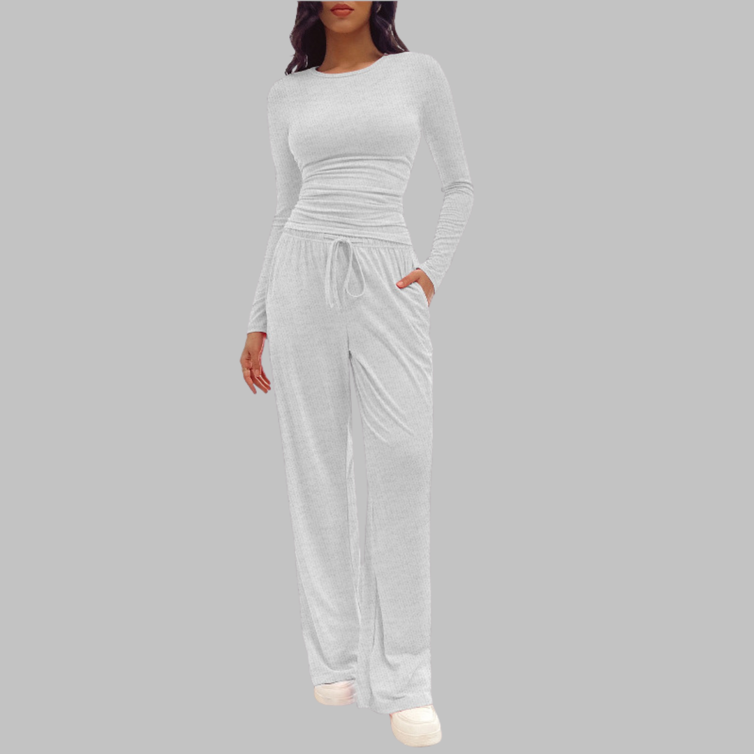 JANNY™ - Casual Long Sleeve Top and Wide Leg Pants Set