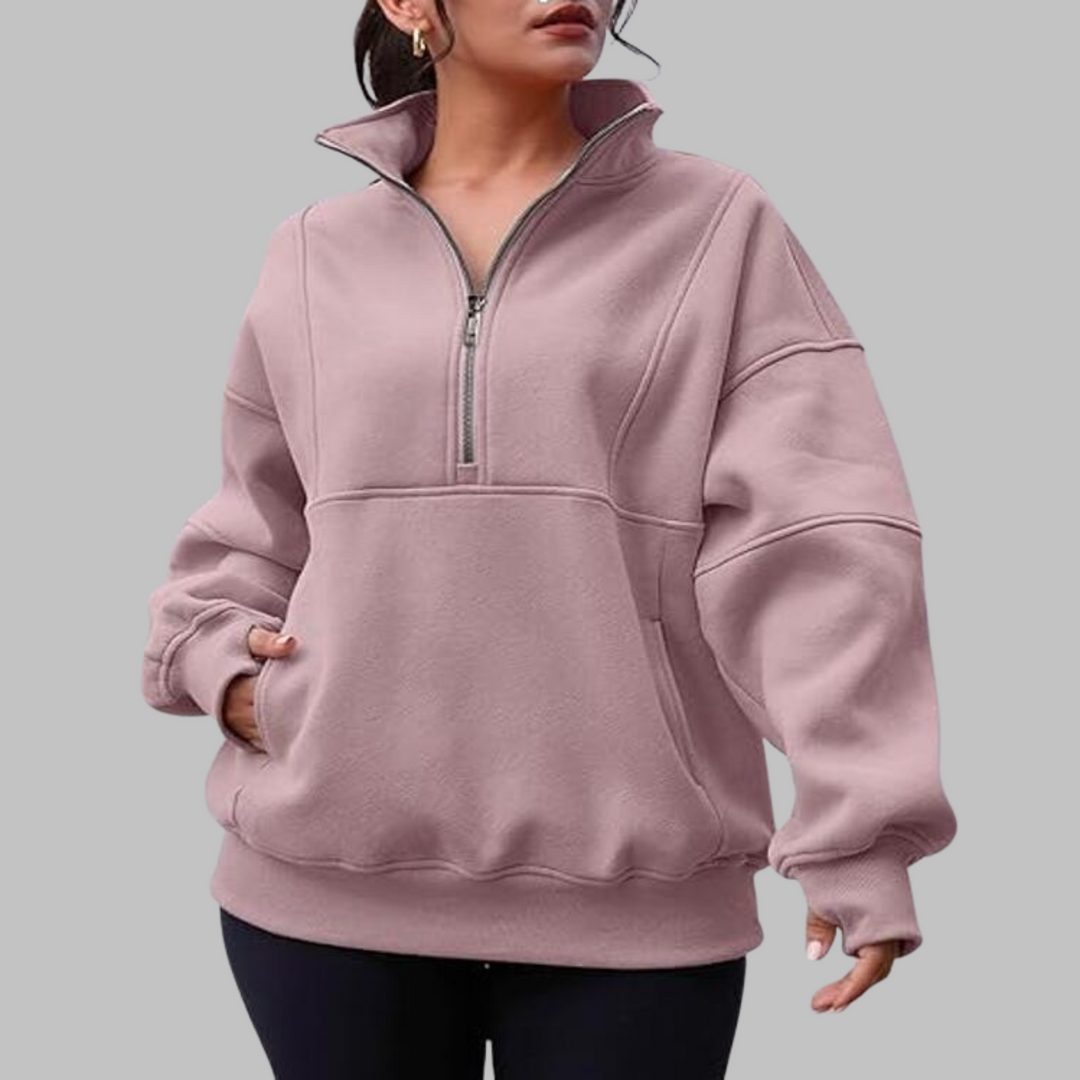 PSALM™ - Comfy Collar Half Zip Oversized Long Sleeve Sweatshirt - Maison Léa &amp; Lou