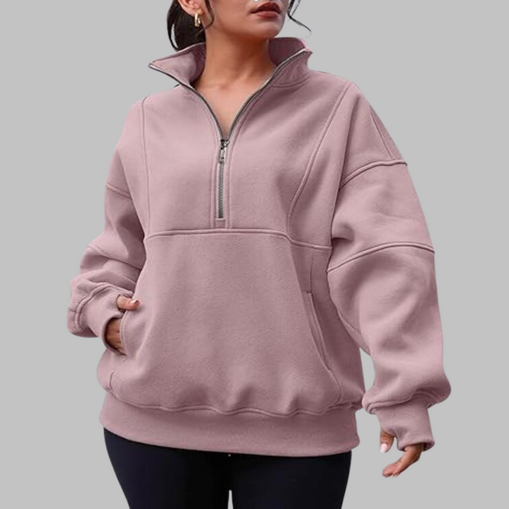 PSALM™ - Comfy Collar Half Zip Oversized Long Sleeve Sweatshirt - Maison Léa &amp; Lou