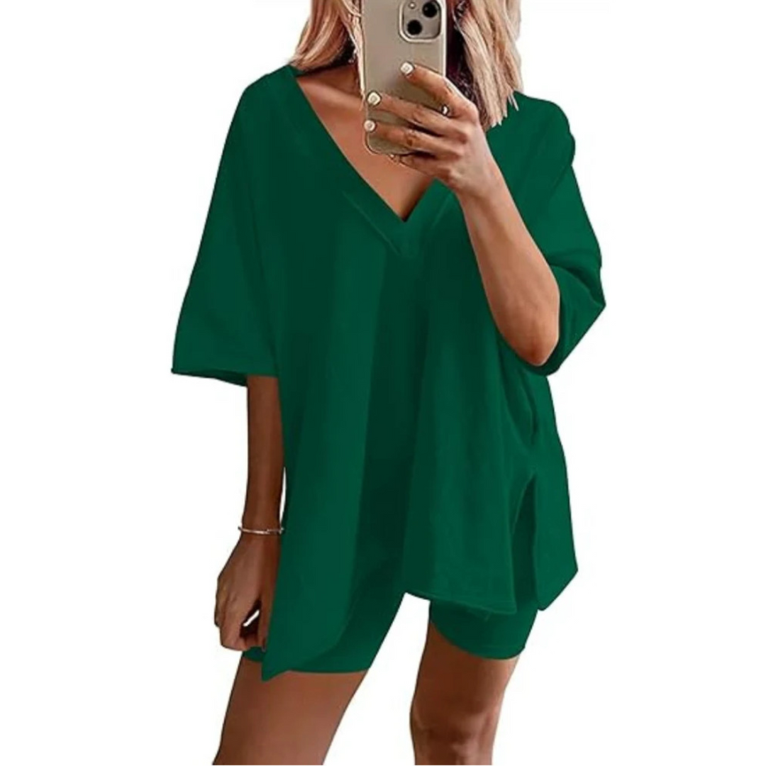 RAMLYN™ – Casual Oversized V-Neck and Short Set - Maison Léa &amp; Lou