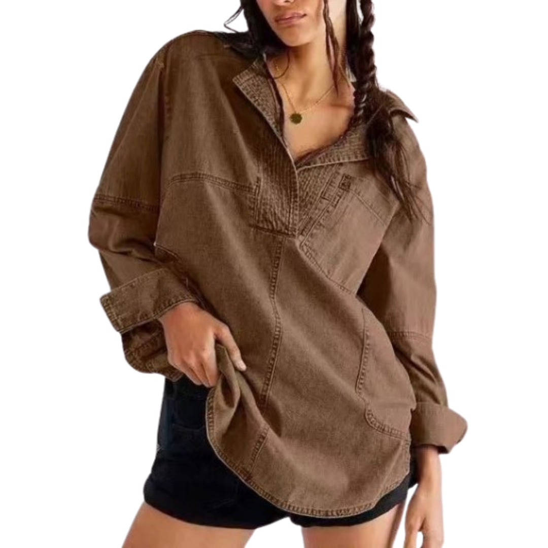 Nalinae™ | Chic V-Neck  Denim Tunic Top - Maison Léa &amp; Lou