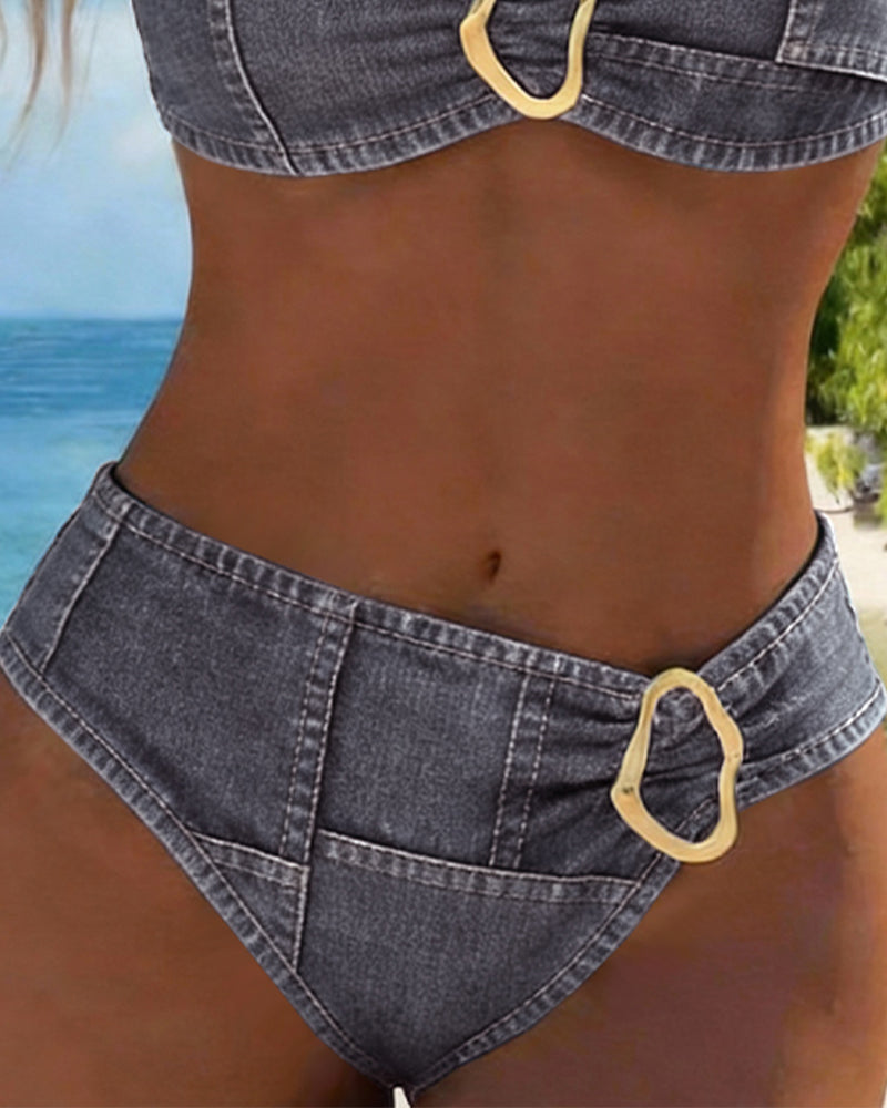 Patricia™ | Metal Buckle Suspender Bikini Two-Piece - Maison Léa &amp; Lou