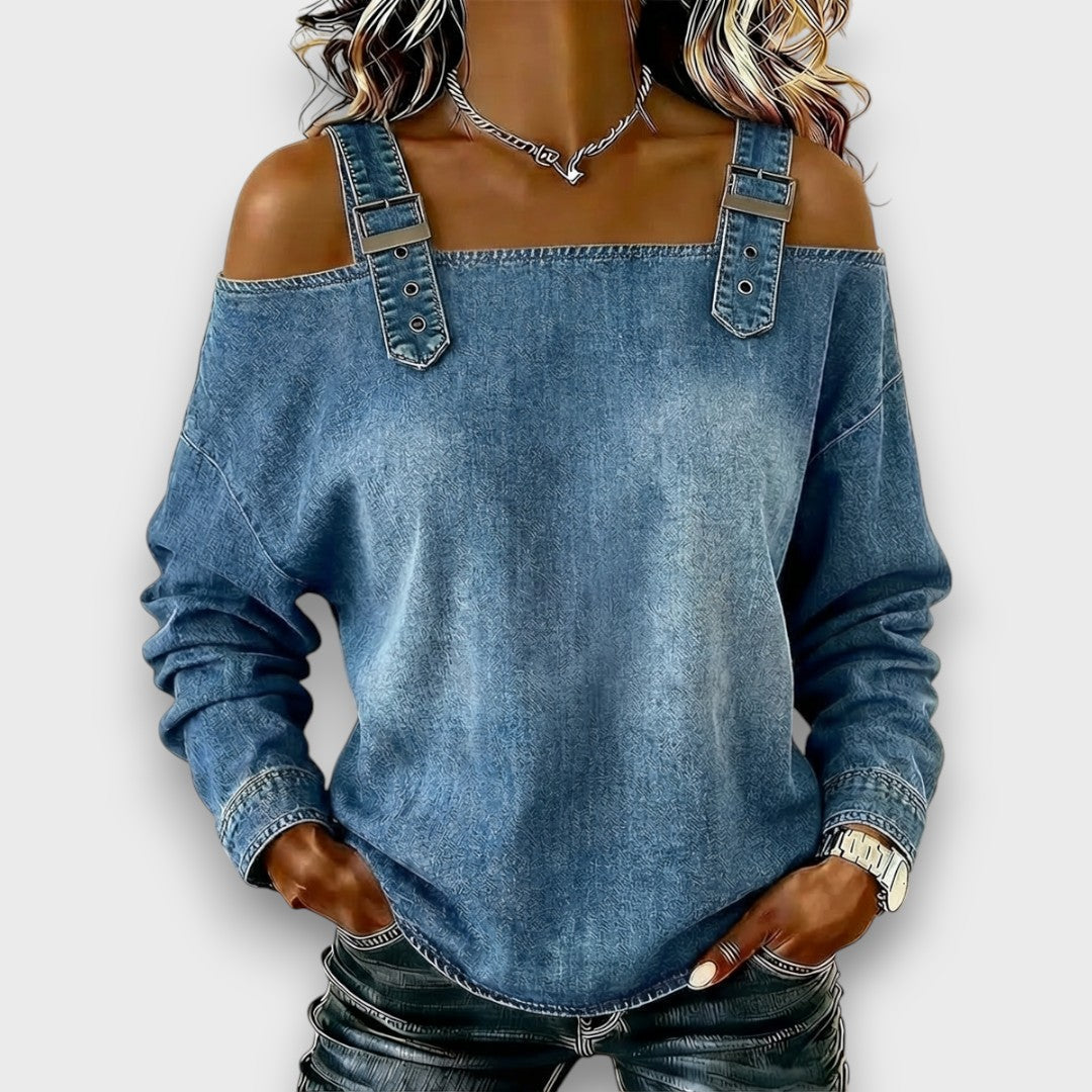 Elama™ | Off-Shoulder Denim Top - Maison Léa & Lou