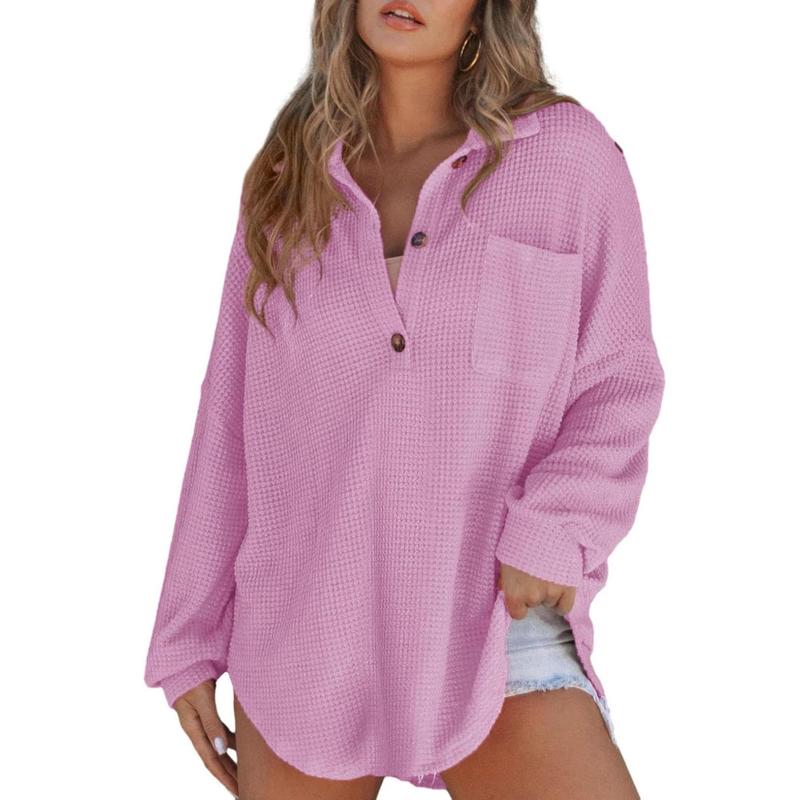 RHANNON™ - Casual Oversized Waffle V-Neck Long Sleeve Sweater - Maison Léa &amp; Lou