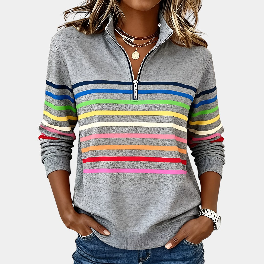 NoraStripe™ | Half-Zip Rainbow Sweater - Maison Léa & Lou