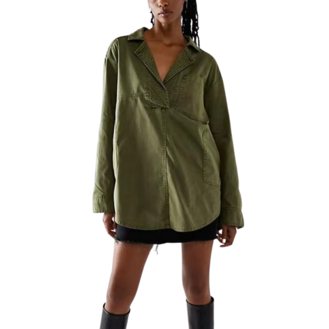 Nalinae™ | Chic V-Neck  Denim Tunic Top - Maison Léa &amp; Lou