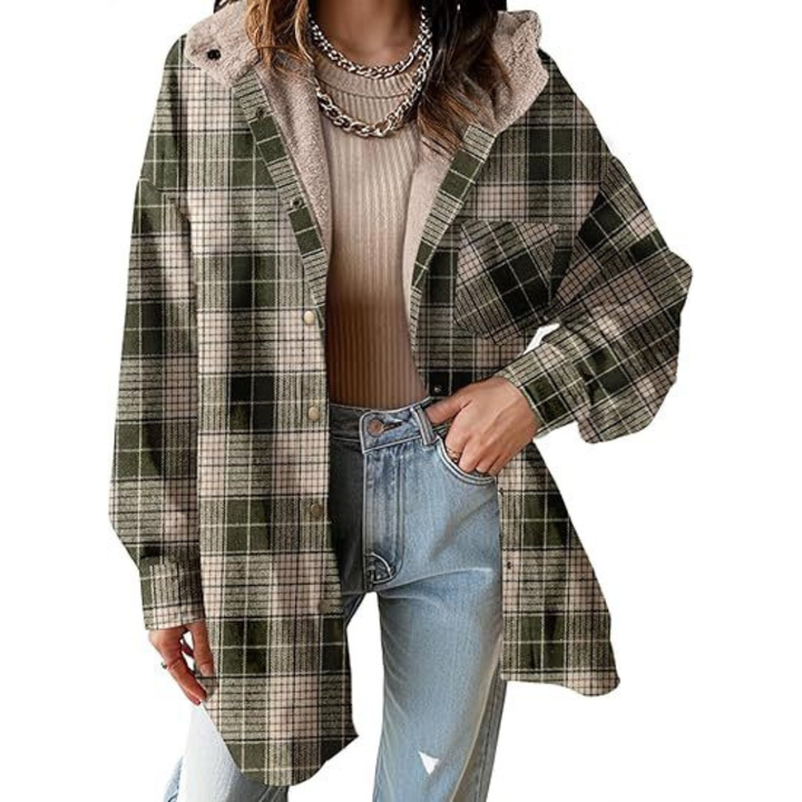 TALLULAH™ - Relaxed Fit Hooded Plaid Jacket - Maison Léa &amp; Lou