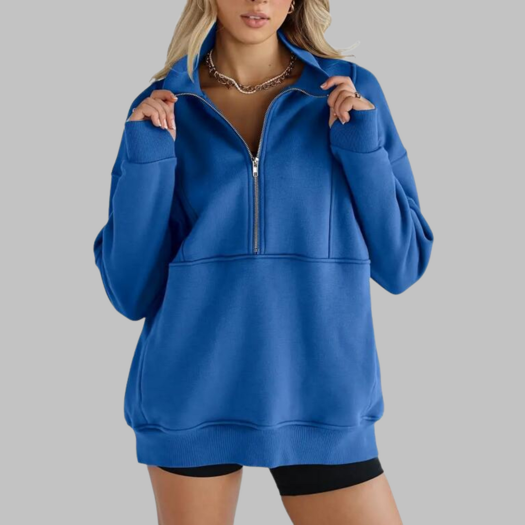 PSALM™ - Comfy Collar Half Zip Oversized Long Sleeve Sweatshirt - Maison Léa &amp; Lou