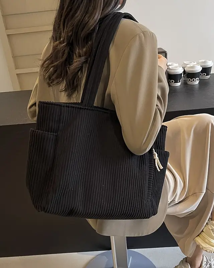SOCIANI™ – Trending Ribbed Tote Bag with Drawstring Detail - Maison Léa &amp; Lou