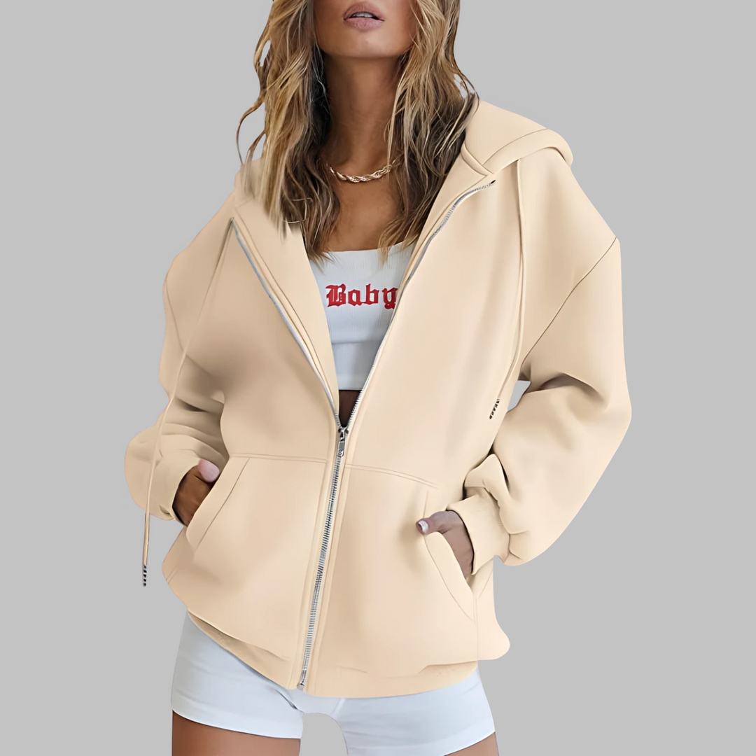 DARA™ - Classic Zip Up Oversized Hooded Jacket - Maison Léa &amp; Lou