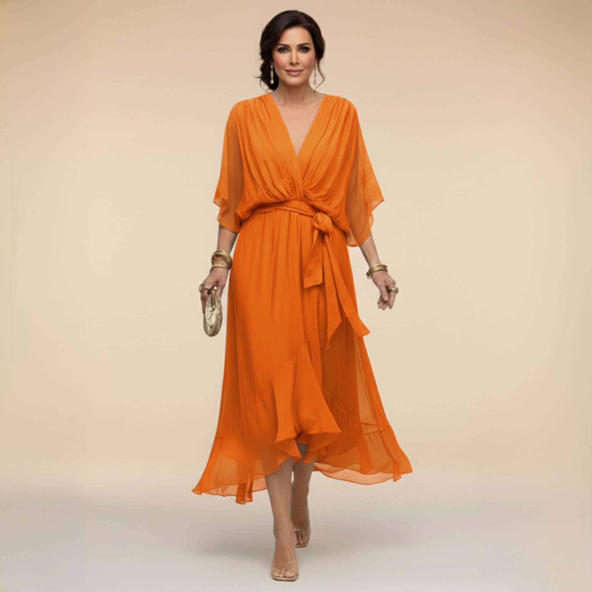 Bella - Flowing V-Neck Silhouette Dress - Maison Léa & Lou