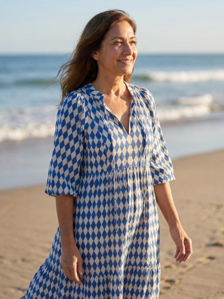 Elodie | Diamond Print Tiered Midi Dress - Maison Léa &amp; Lou