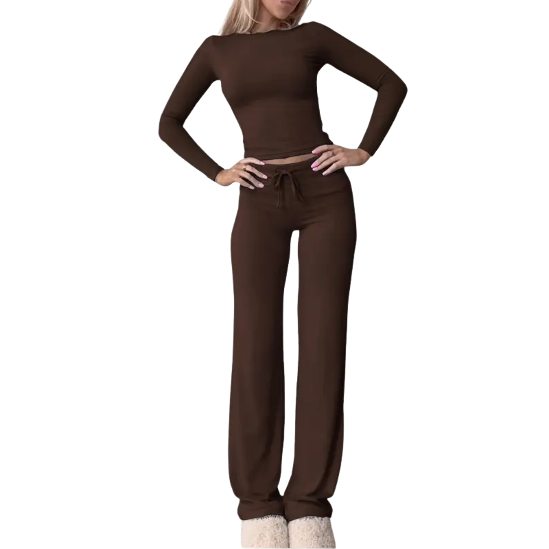 CECILY™ – Slim Fit Long Sleeve Crop Tee &amp; Pants Matching Set