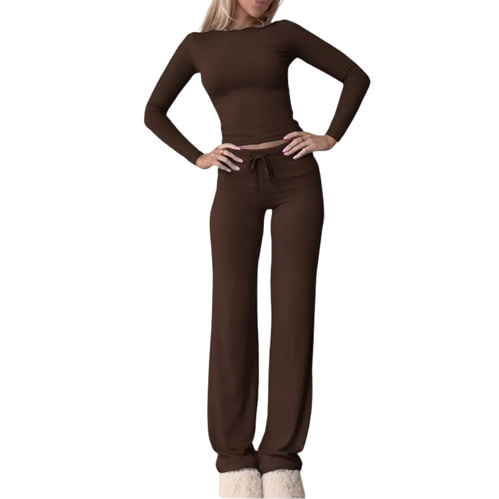 CECILY™ – Slim Fit Long Sleeve Crop Tee &amp; Pants Matching Set