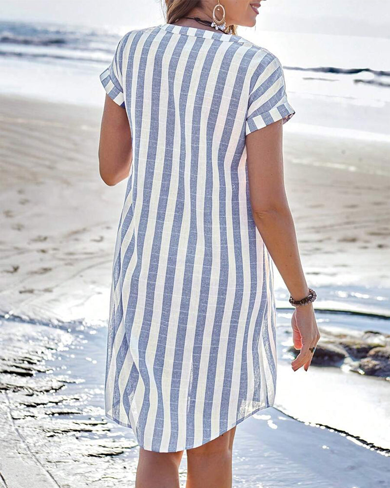 JULISSA™ – Elegant Striped Button Midi Dress - Maison Léa &amp; Lou