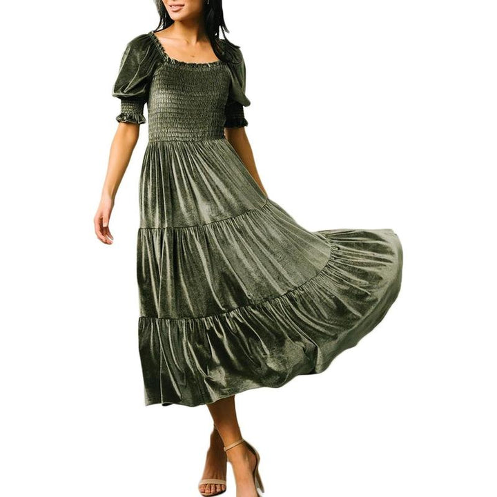 AUDREY™ - Square Neck Puff Sleeve A-Line Midi Dress for All Occasions - Maison Léa &amp; Lou