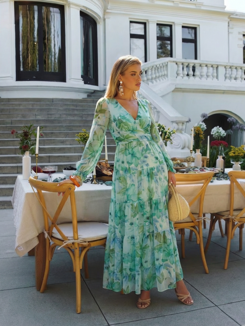 Althea | Long Sleeve Floral Maxi Dress - Maison Léa &amp; Lou