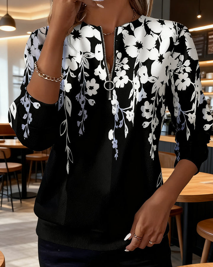 Daphne | Floral Zip-Neck Top - Maison Léa &amp; Lou