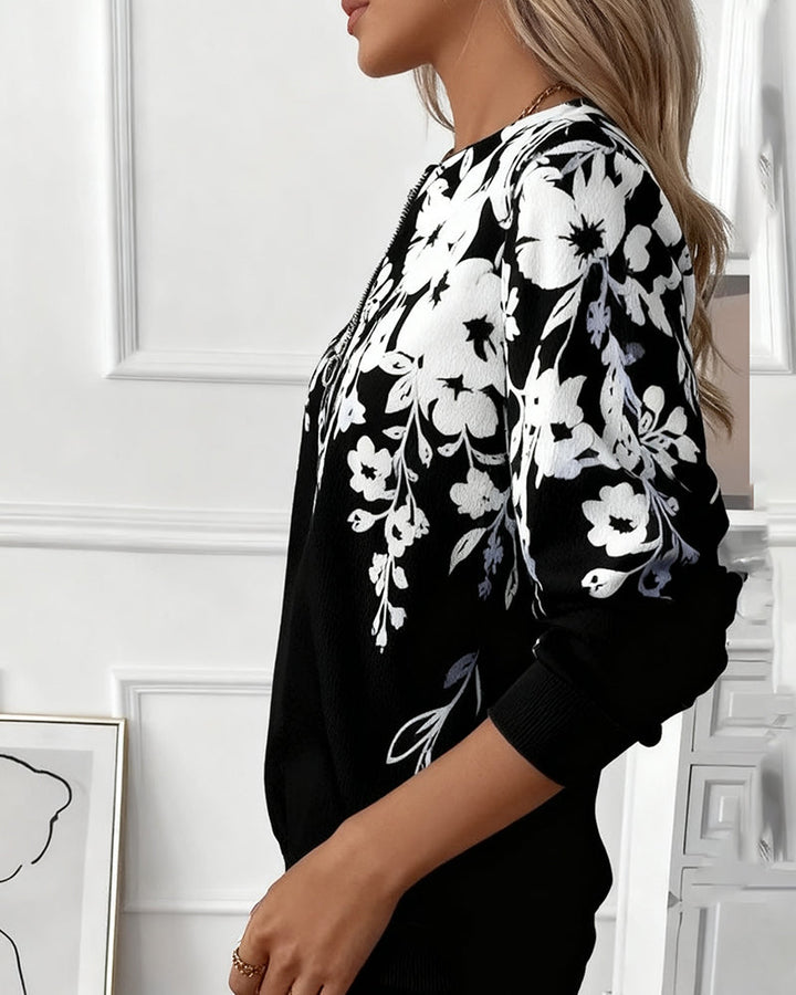 Daphne | Floral Zip-Neck Top - Maison Léa &amp; Lou