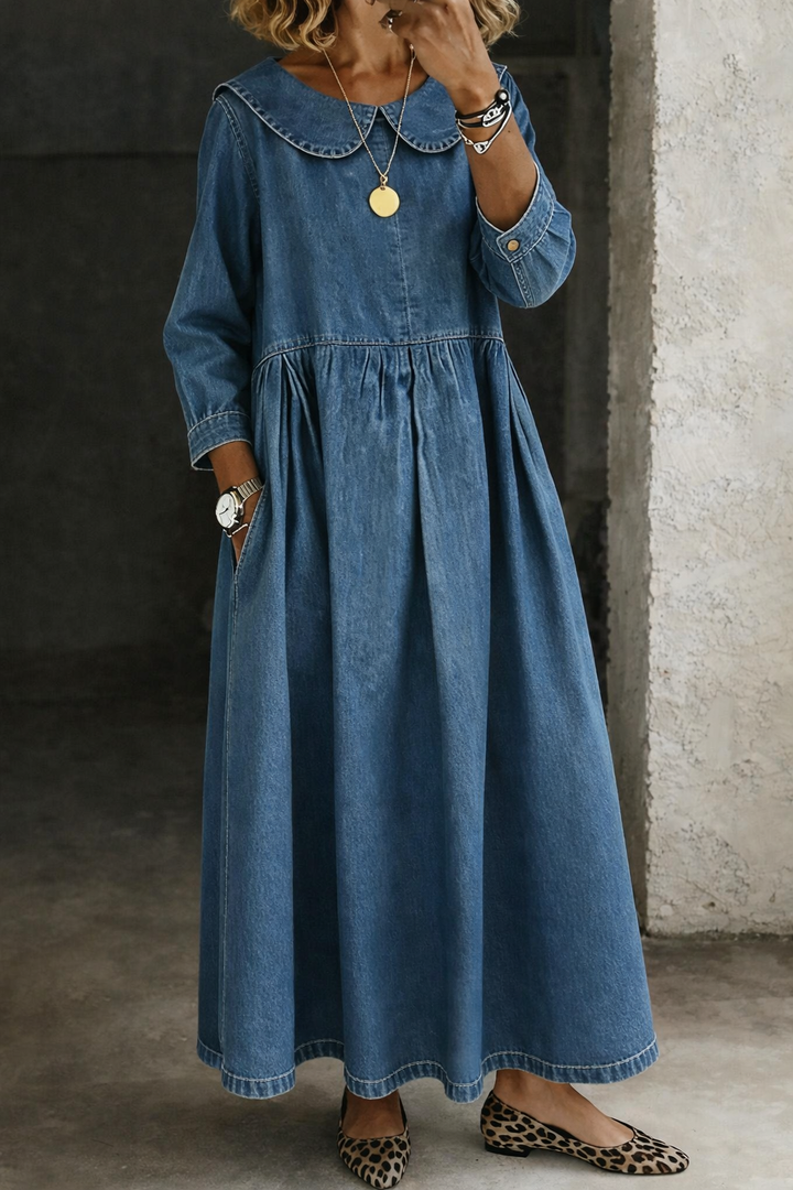 Clara | Peter Pan Collar Denim Dress - Maison Léa &amp; Lou