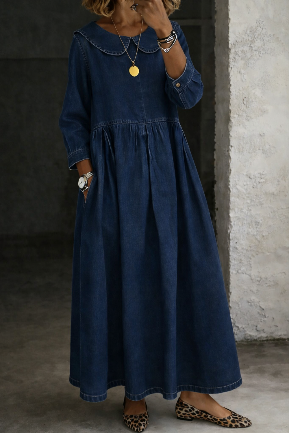 Clara | Peter Pan Collar Denim Dress - Maison Léa & Lou