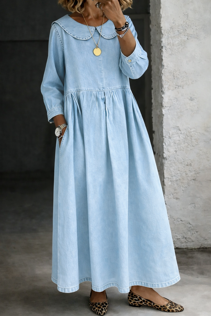Clara | Peter Pan Collar Denim Dress - Maison Léa &amp; Lou
