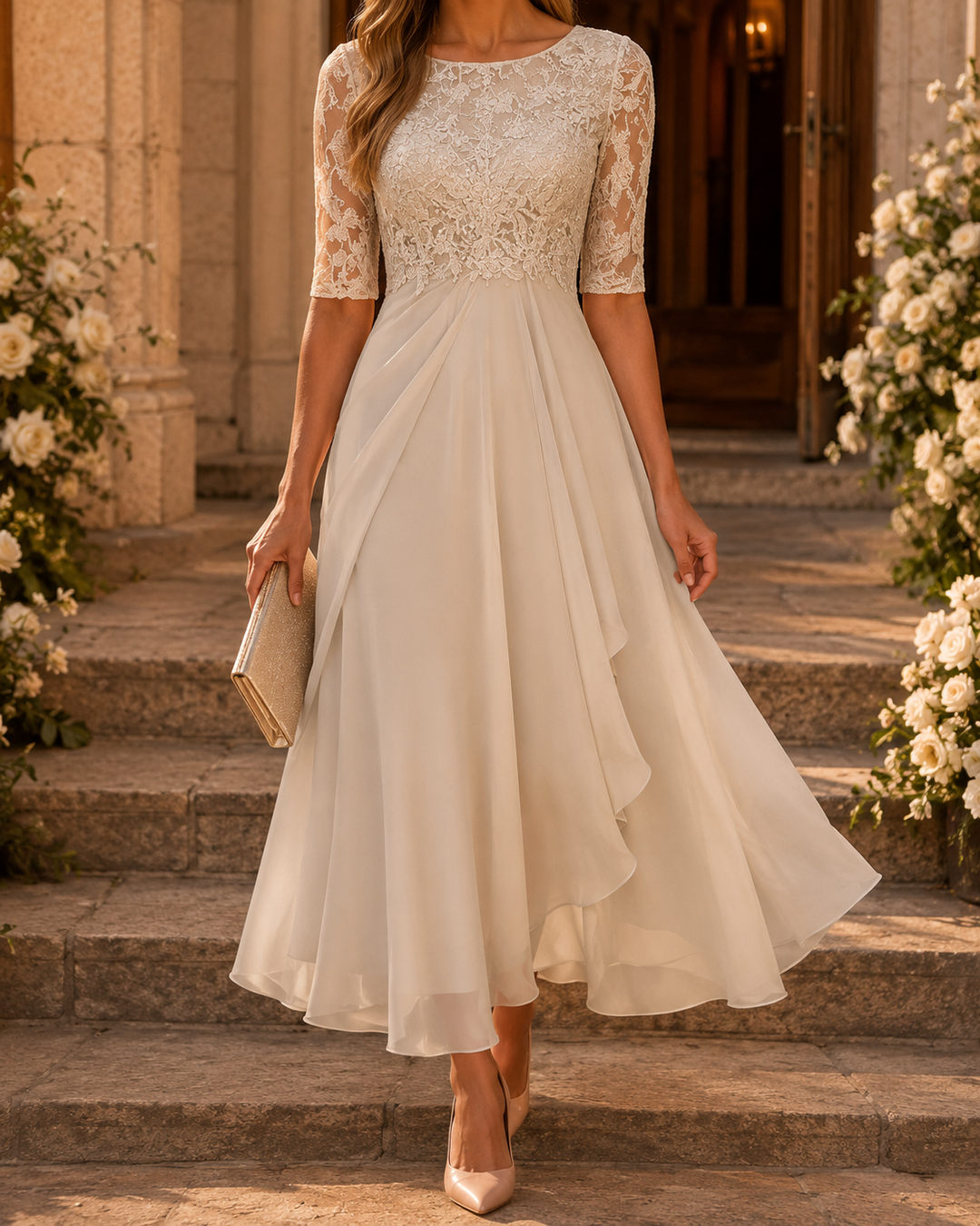 ROSE – THE LACE MIDI DRESS THAT FLATTERS YOUR SILHOUETTE - Maison Léa &amp; Lou