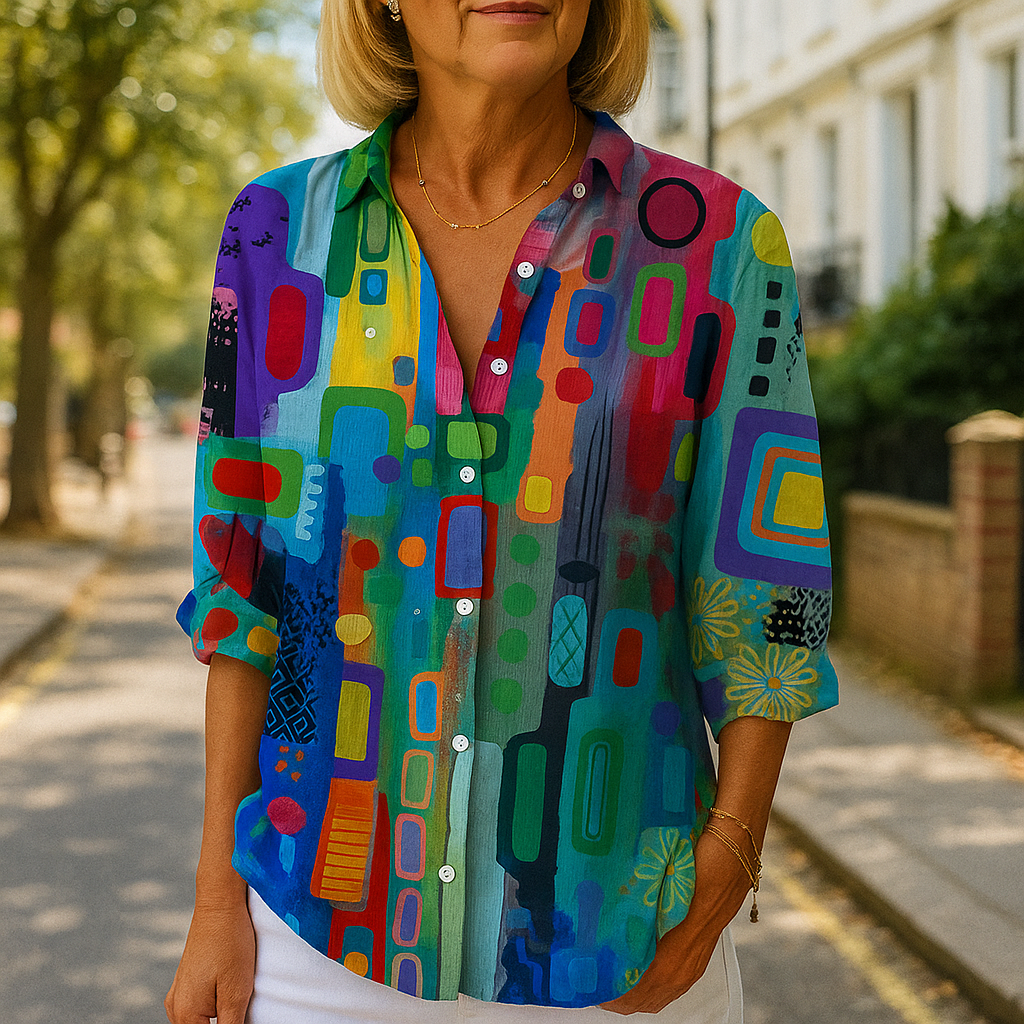 Catalina | Vibrant Artistic Button-Up Blouse - Maison Léa &amp; Lou