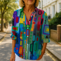 Catalina | Vibrant Artistic Button-Up Blouse - Maison Léa & Lou