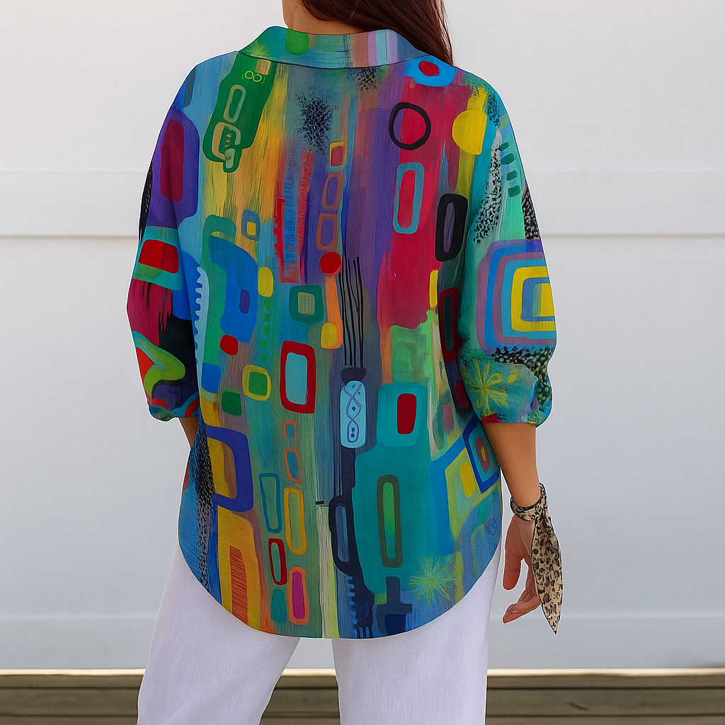 Catalina | Vibrant Artistic Button-Up Blouse - Maison Léa &amp; Lou