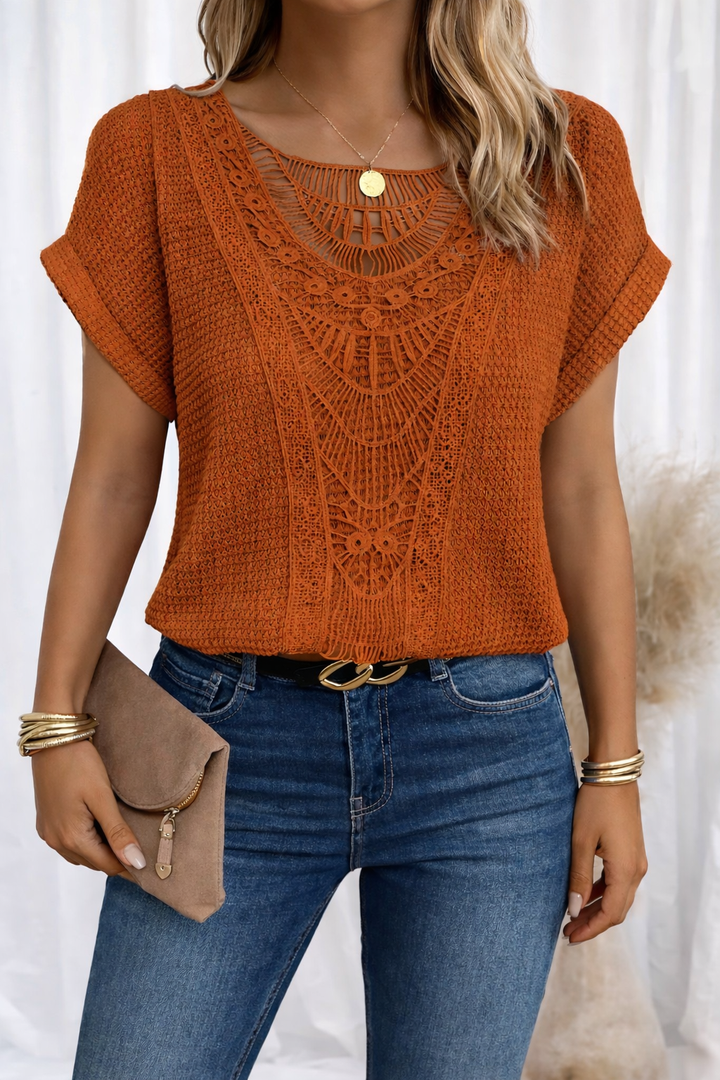 Primrose | Crochet-Trim Round-Neck Top - Maison Léa &amp; Lou