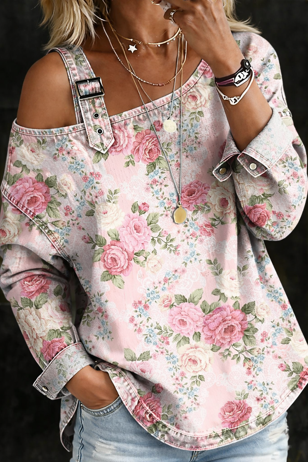 Brooklyn | Floral Collar Denim Dress - Maison Léa &amp; Lou