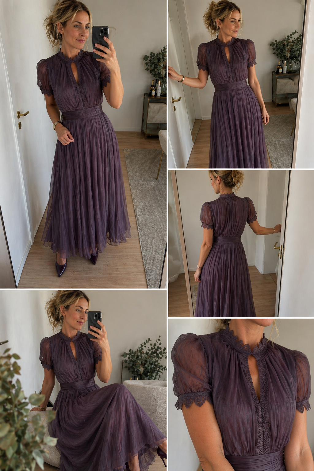 LIORA™ | Pleated Puff-Sleeve Midi Dress - Maison Léa &amp; Lou