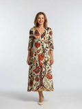 Corisande | V Neck Long Sleeve Floral Midi Dress - Maison Léa & Lou