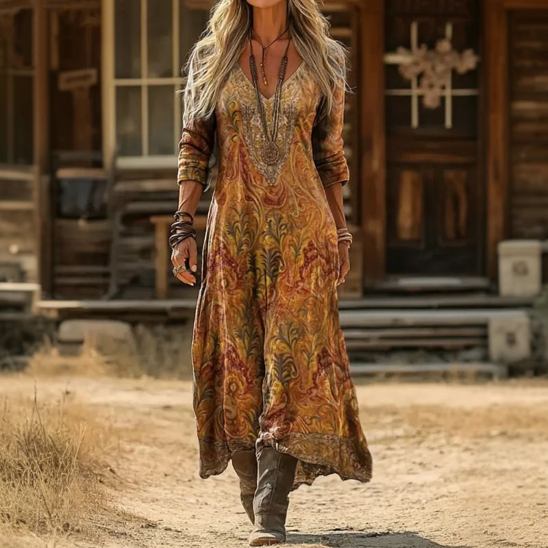 Saffron | Bohemian Flowing Maxi Dress - Maison Léa &amp; Lou