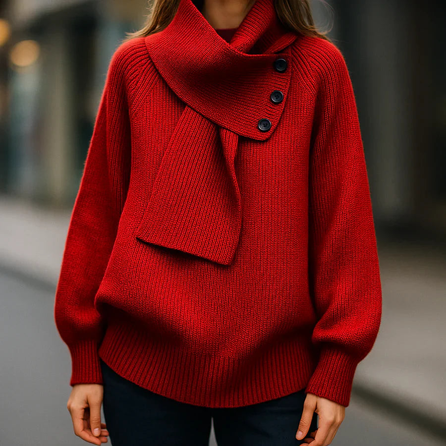 Maribel™ | Buttoned Scarf-Neck Sweater - Maison Léa &amp; Lou