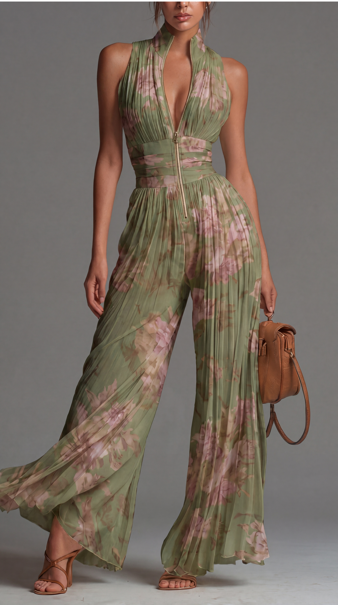 Viola | Tuta in chiffon floreale plissé dal fascino romantico e mediterraneoV