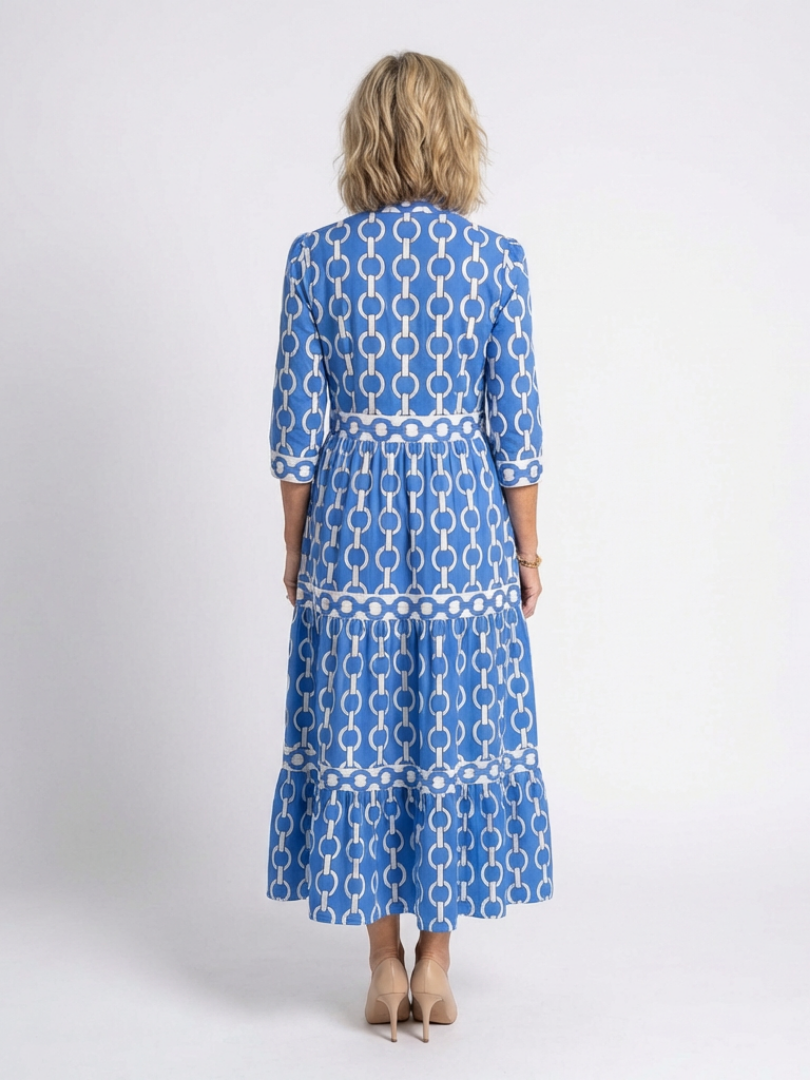 Ysolde | Three Quarter Sleeve Chain Pattern Midi Dress - Maison Léa &amp; Lou