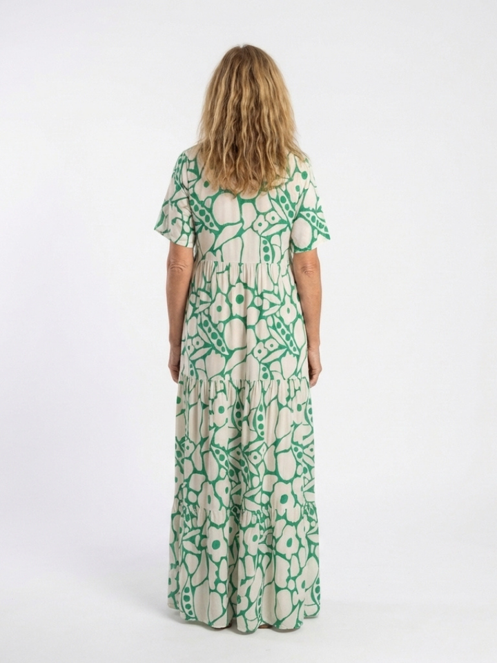 Zuleika | Short Sleeve V Neck Floral Midi Dress - Maison Léa &amp; Lou